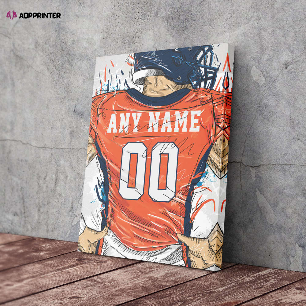 Denver Broncos Jersey Personalized Jersey NFL Custom Name and Number Canvas Wall Art Home Decor Man Cave Gift