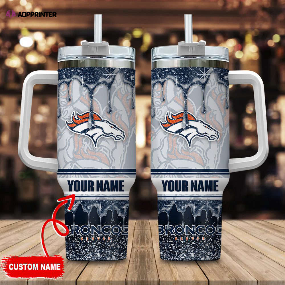 Denver Broncos NFL Glitter Custom Name 40oz Stanley Tumbler Gift for Fans
