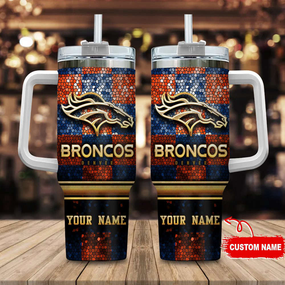 Denver Broncos Personalized NFL Glitter 40oz Stanley Tumbler Gift for Fans
