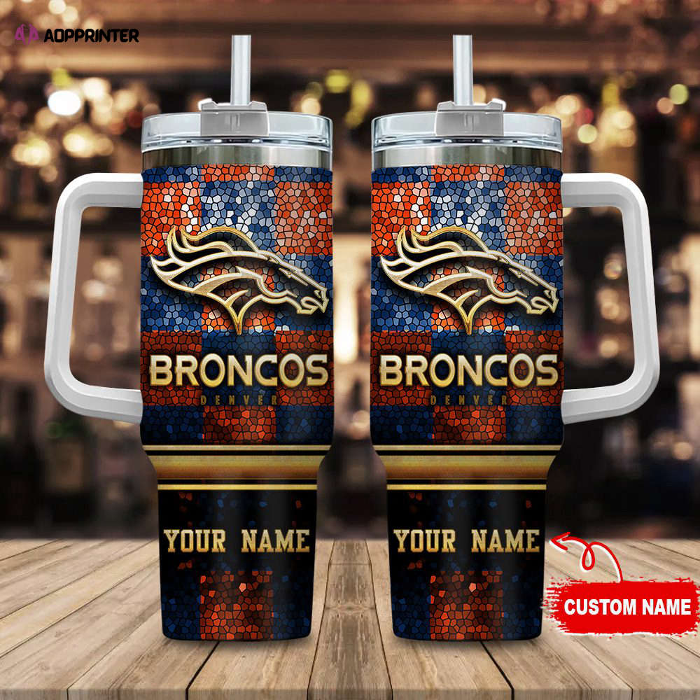 Denver Broncos Personalized NFL Glitter 40oz Stanley Tumbler Gift for Fans