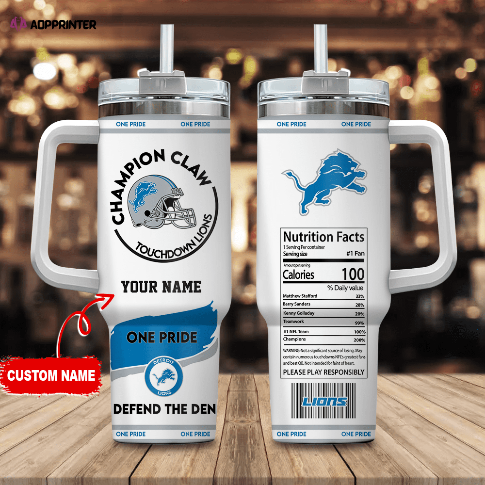 Detroit Lions Champion Claw NFL Personalized Stanley Tumbler 40Oz Gift for Fans