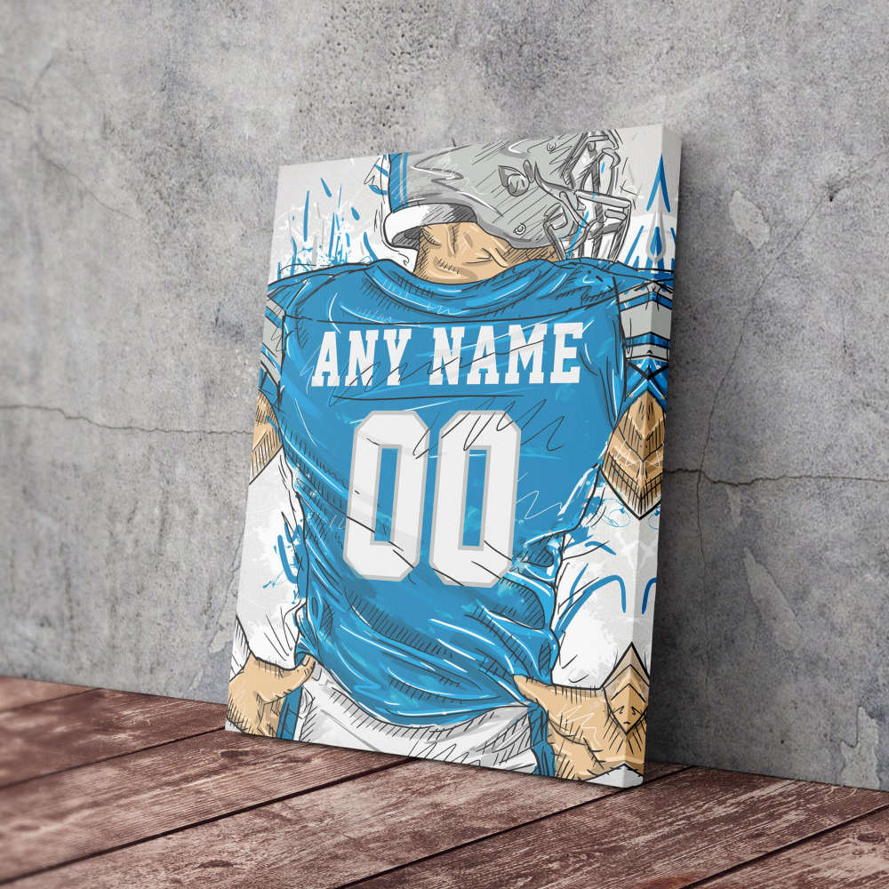 Detroit Lions Jersey Personalized Jersey NFL Custom Name and Number Canvas Wall Art Home Decor Framed Poster Man Cave Gift