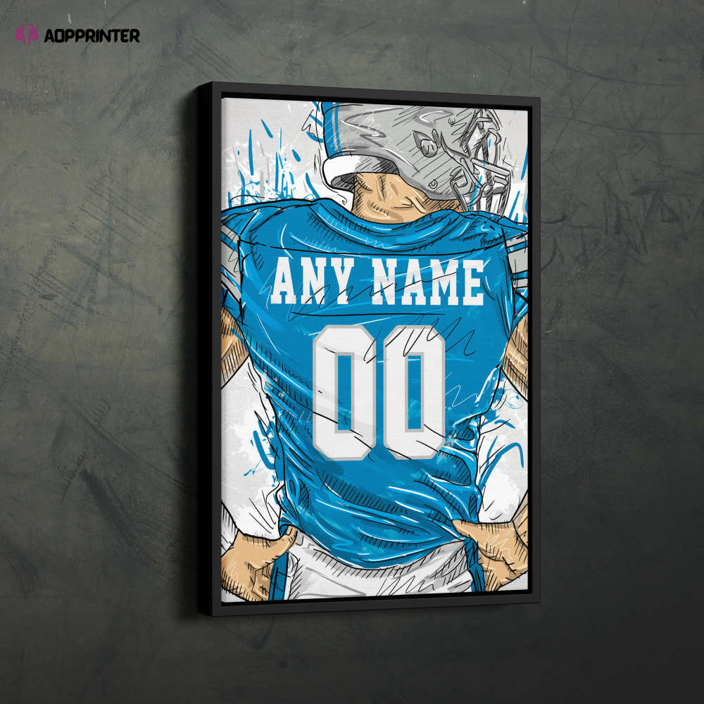 Detroit Lions Jersey Personalized Jersey NFL Custom Name and Number Canvas Wall Art Home Decor Framed Poster Man Cave Gift