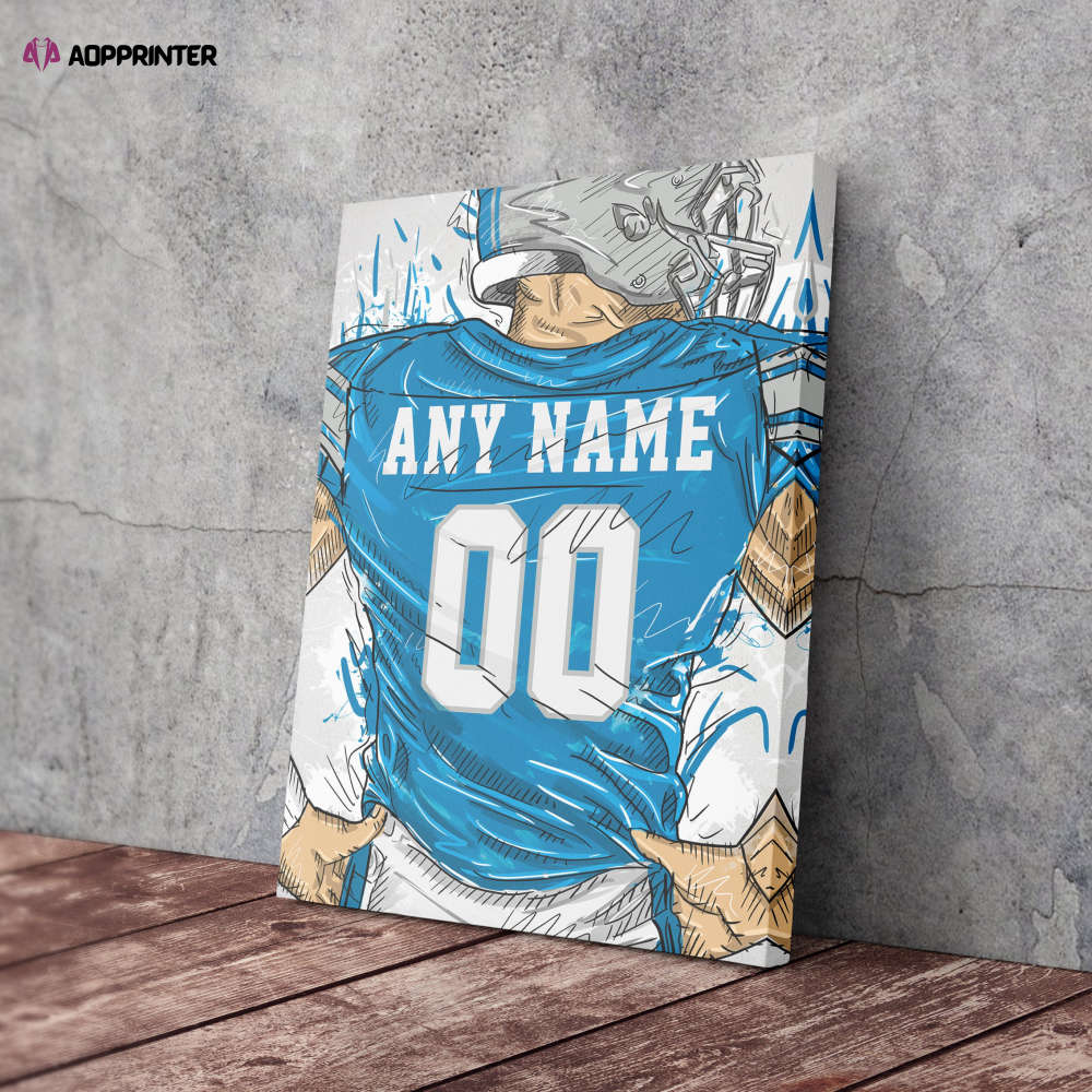 Detroit Lions Jersey Personalized Jersey NFL Custom Name and Number Canvas Wall Art Home Decor Man Cave Gift