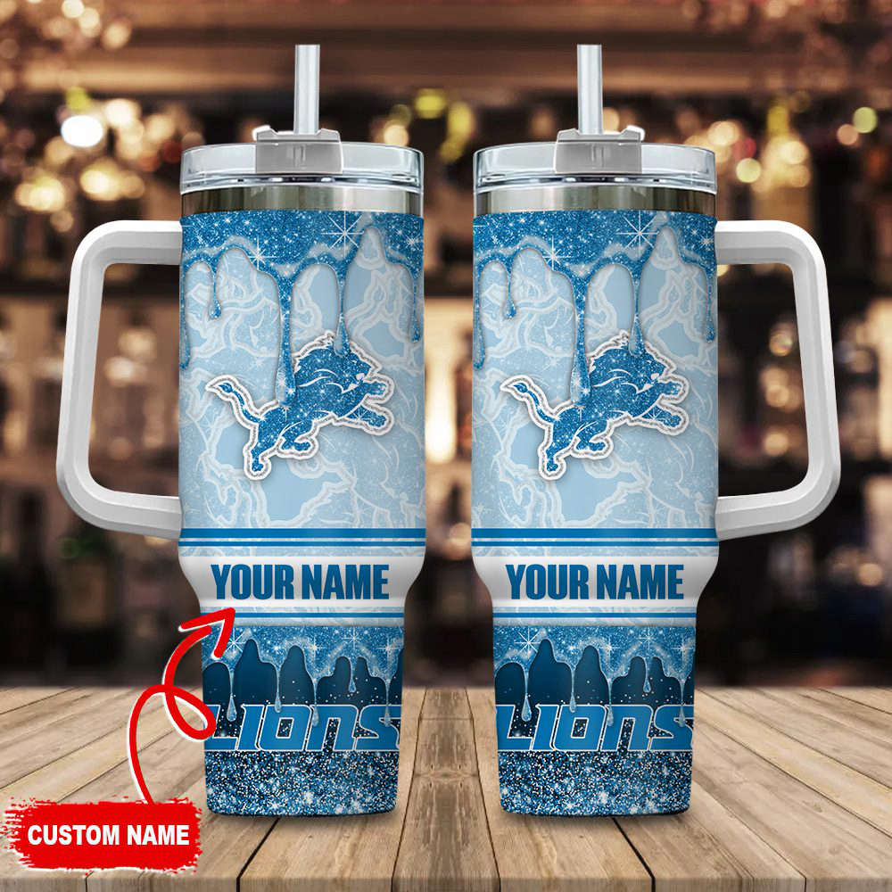 Detroit Lions NFL Glitter Custom Name 40oz Stanley Tumbler Gift for Fans