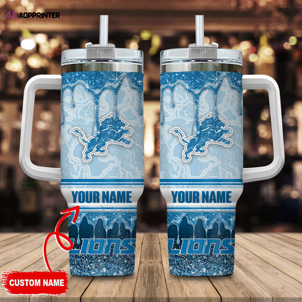 Detroit Lions NFL Glitter Custom Name 40oz Stanley Tumbler Gift for Fans