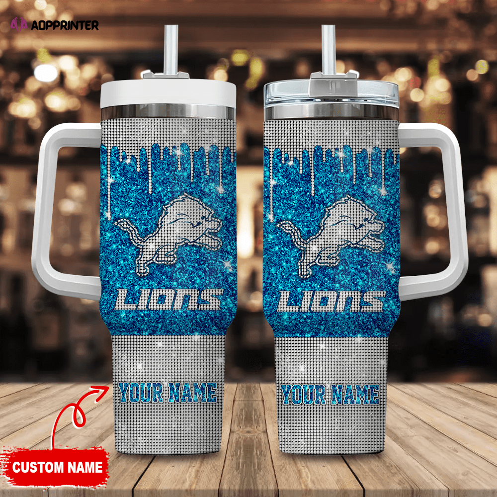 Detroit Lions Personalized NFL Glitter and Diamonds Bling 40oz Stanley Tumbler Gift for Fans