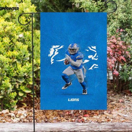 Detroit Lions Player Running v1 Double Sided Printing   Garden Flag Home Decor Gifts