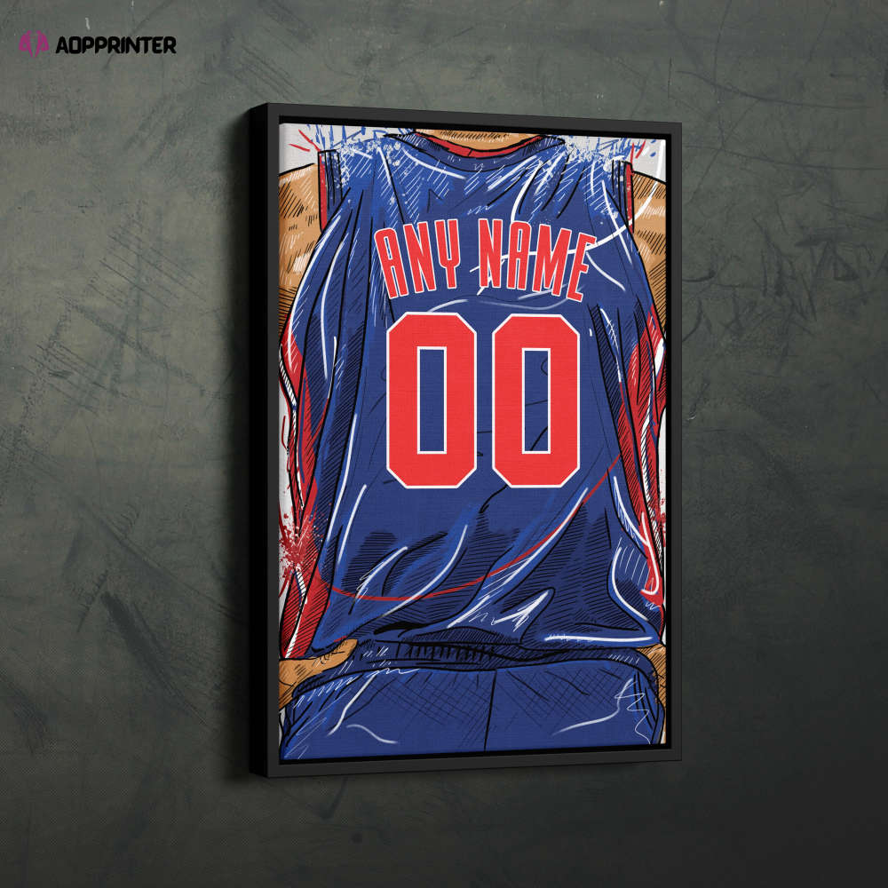 Detroit Pistons Jersey Personalized Jersey NBA Custom Name and Number Canvas Wall Art Home Decor Framed Poster Man Cave Gift