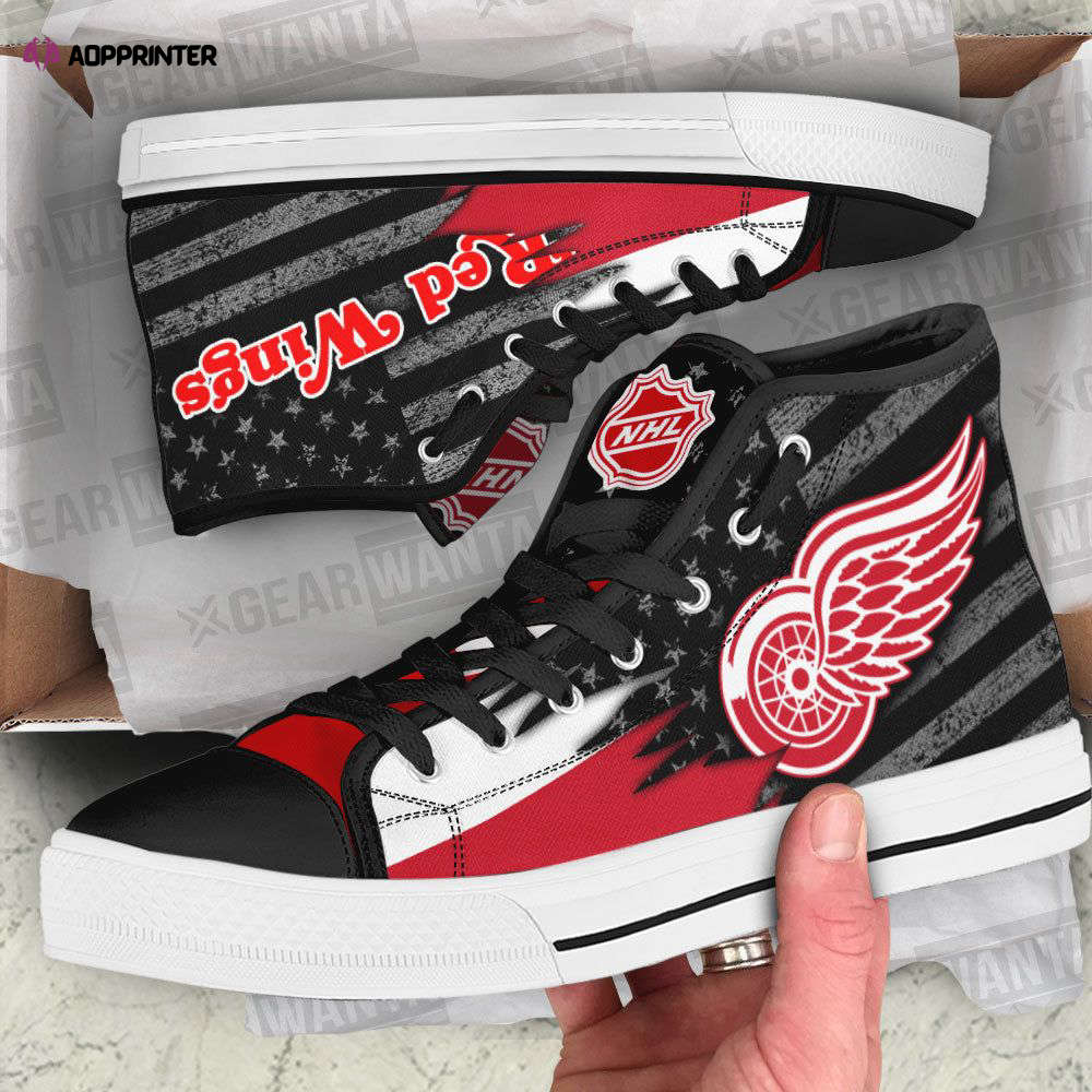 Detroit Red Wings High Top Canvas Shoes Custom American Flag For Fans