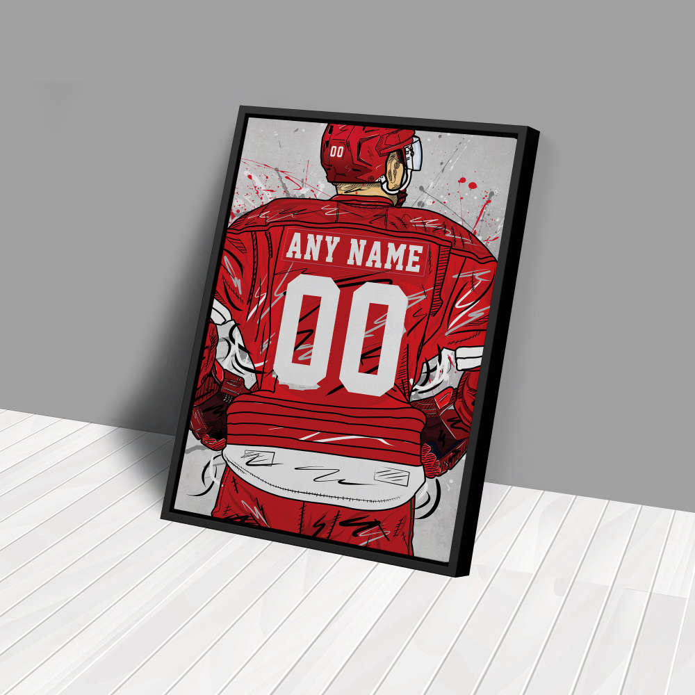 Detroit Red Wings Jersey NHL Personalized Jersey Custom Name and Number Canvas Wall Art Home Decor Framed Poster Man Cave Gift