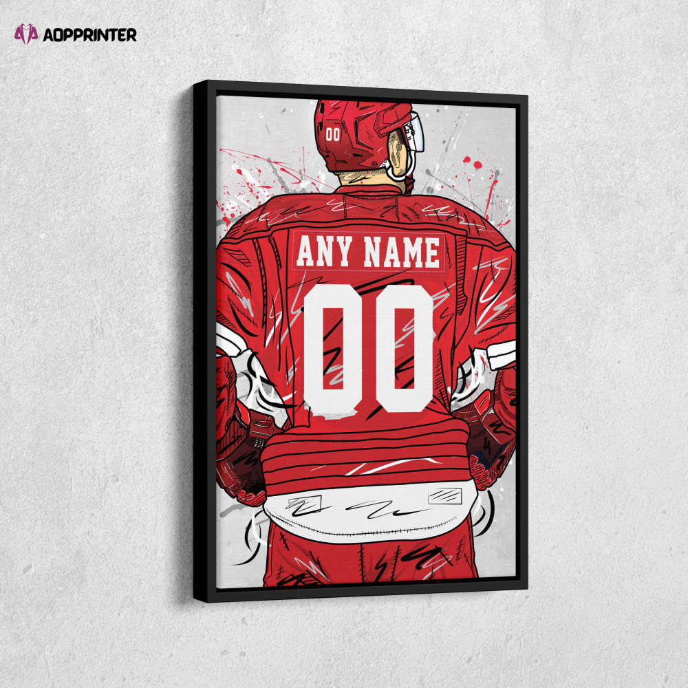 Detroit Red Wings Jersey NHL Personalized Jersey Custom Name and Number Canvas Wall Art Home Decor Framed Poster Man Cave Gift