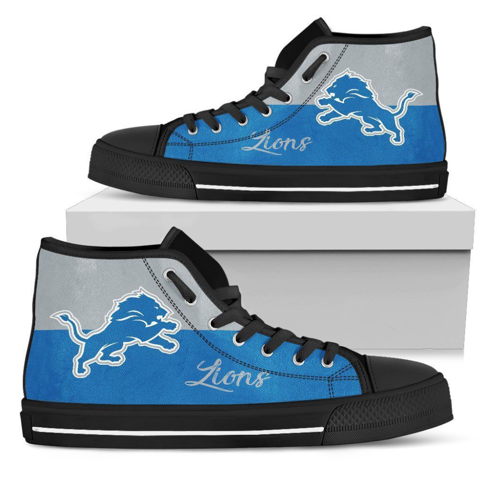 Divided Colours Stunning Logo Detroit Lions NFL Custom Canvas High Top Shoes