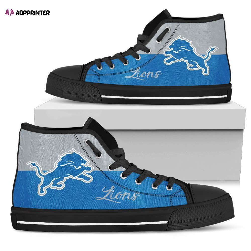 Divided Colours Stunning Logo Detroit Lions NFL Custom Canvas High Top Shoes