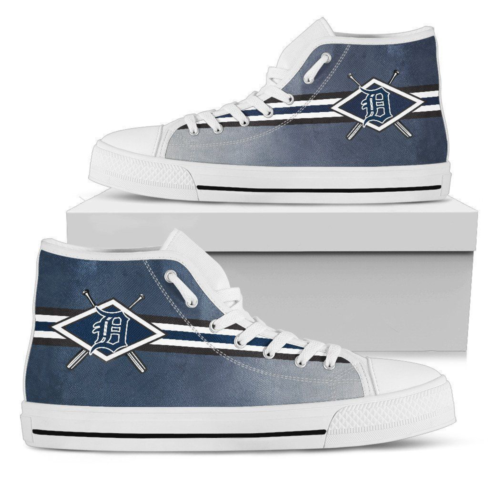 Double Stick Check Detroit Tigers MLB Custom Canvas High Top Shoes