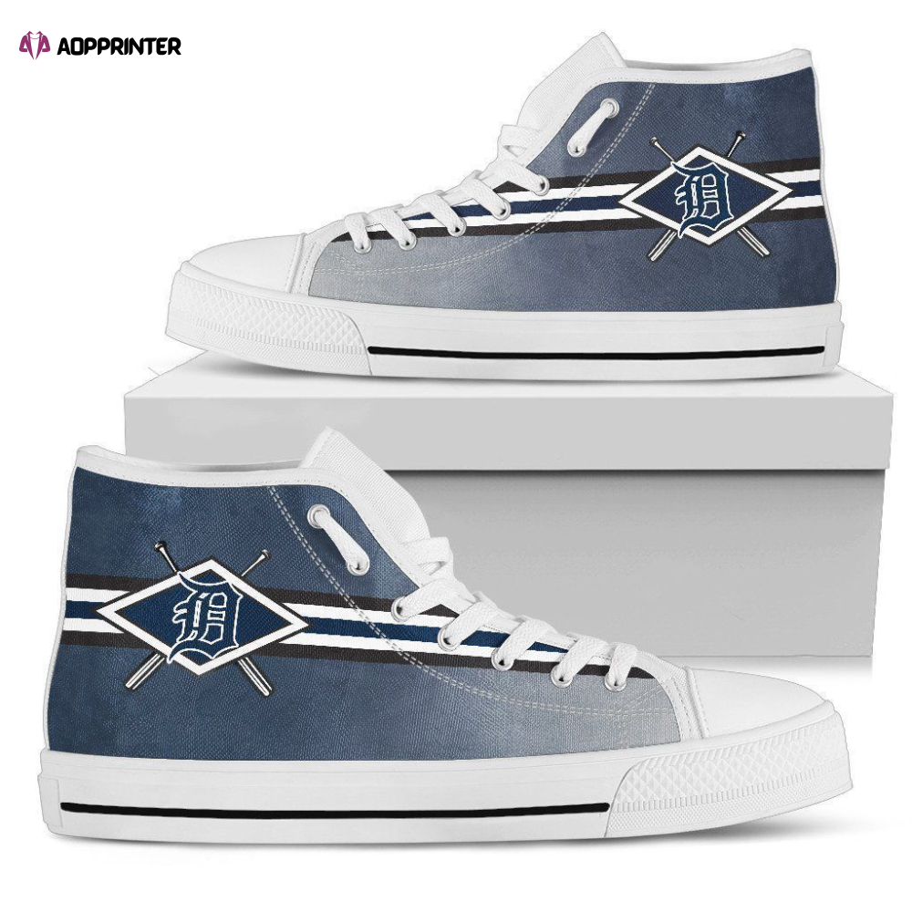 Double Stick Check Detroit Tigers MLB Custom Canvas High Top Shoes