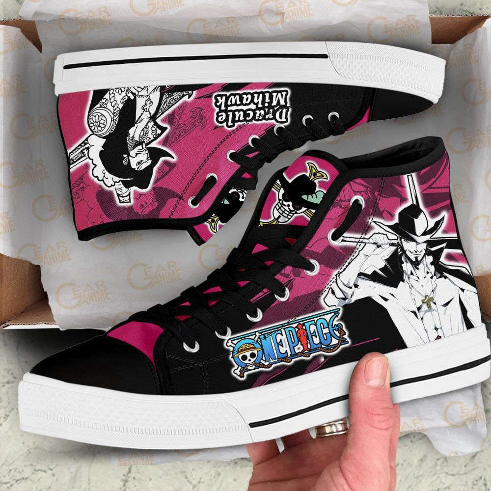 Dracule Mihawk High Top Shoes Mix Manga For Fans One Piece Anime