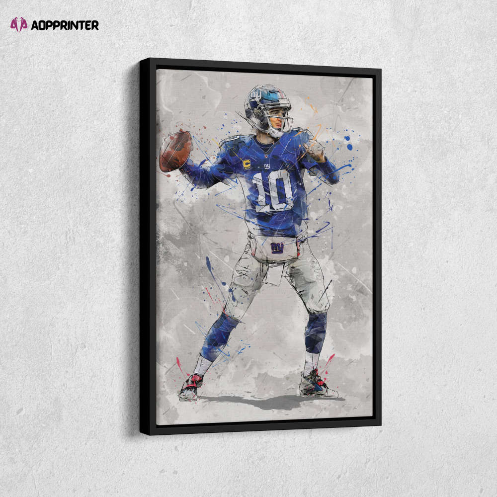 Eli Manning Poster New York Giants NFL Canvas Wall Art Home Decor Framed Poster Man Cave Gift