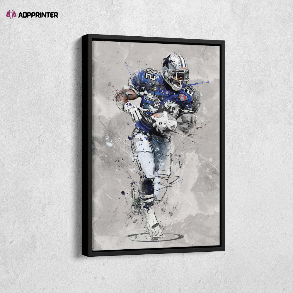 Emmitt Smith Poster Dallas Cowboys NFL Canvas Wall Art Home Decor Framed Poster Man Cave Gift