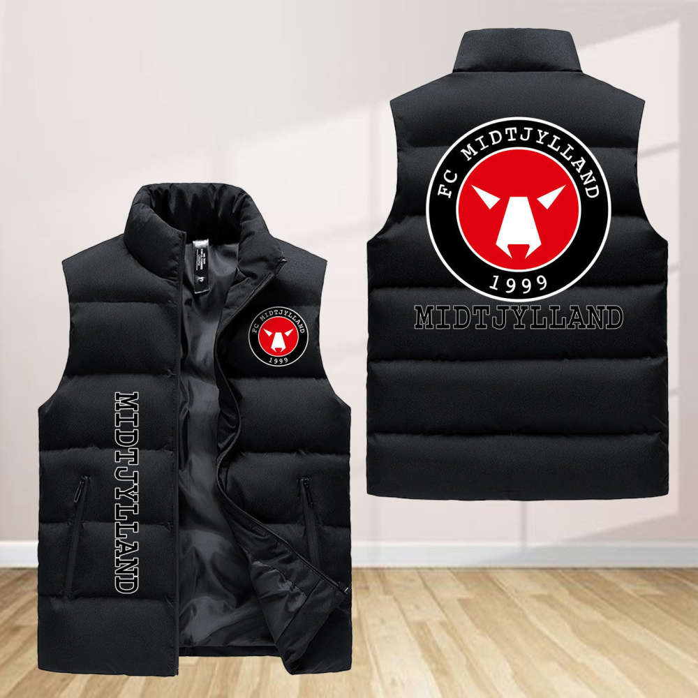 Fc Midtjylland Sleeveless Puffer Jacket Custom For Fans Gifts