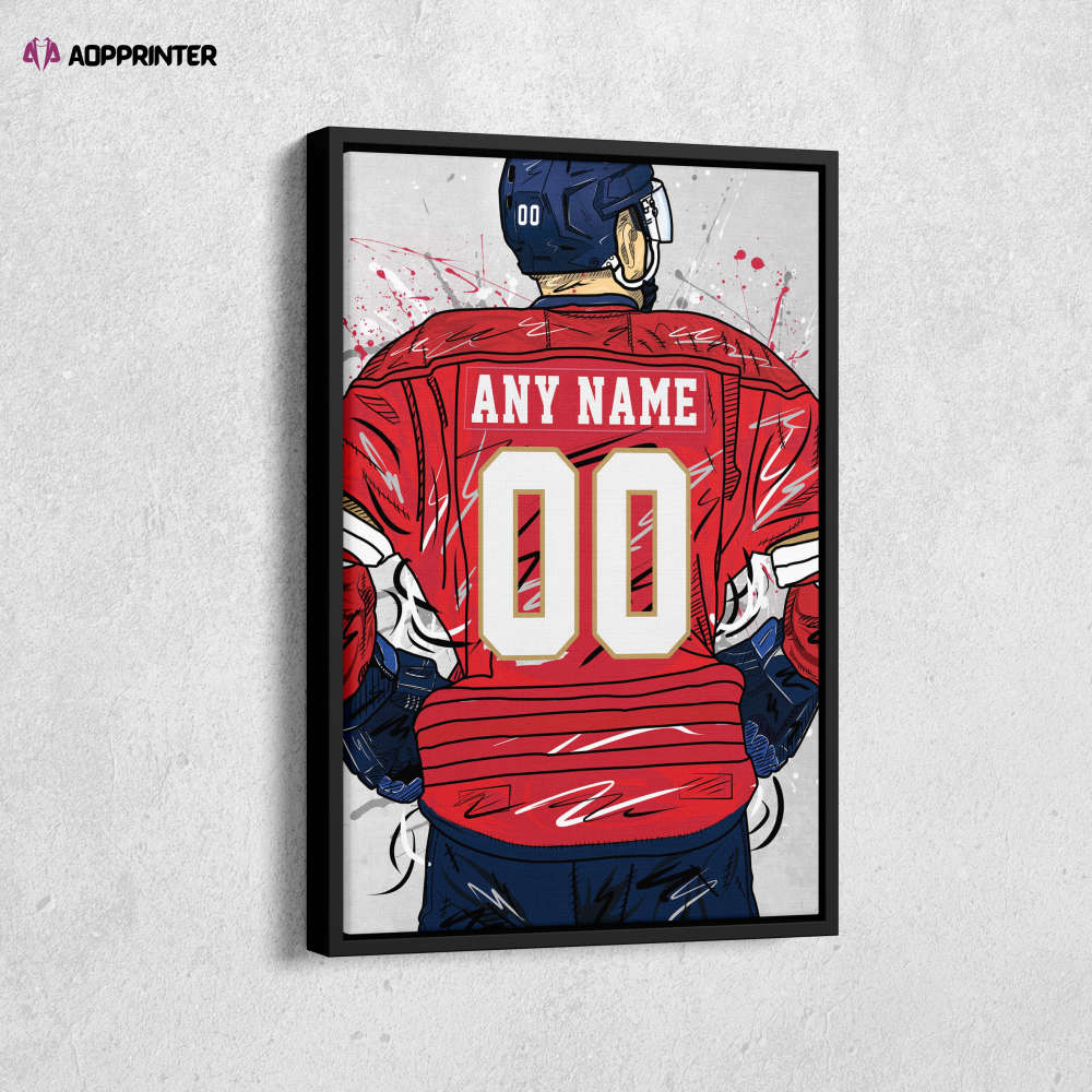 Florida Panthers Jersey NHL Personalized Jersey Custom Name and Number Canvas Wall Art Home Decor Framed Poster Man Cave Gift