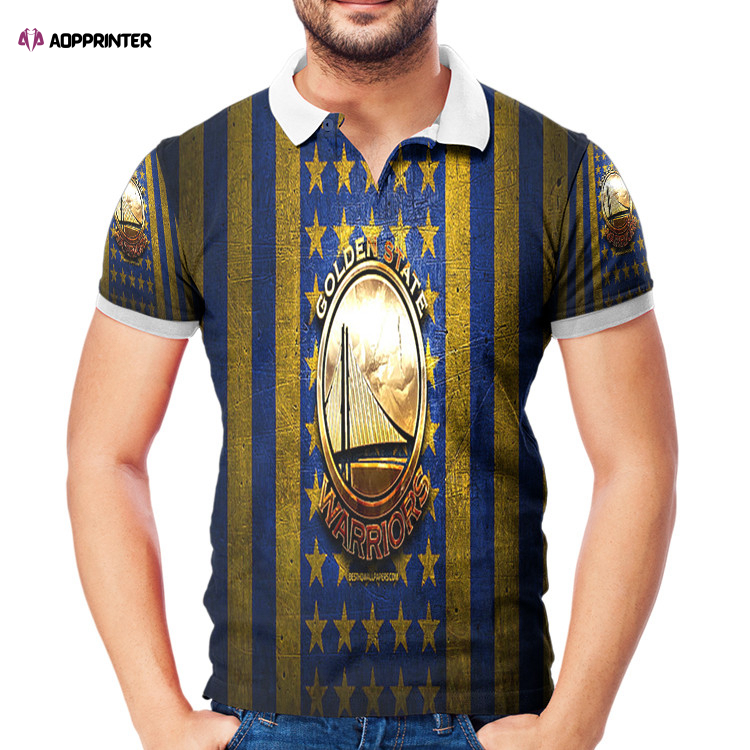 Golden State Warriors Emblem Flag Texture Vintage 3D All Over Print Polo Shirt