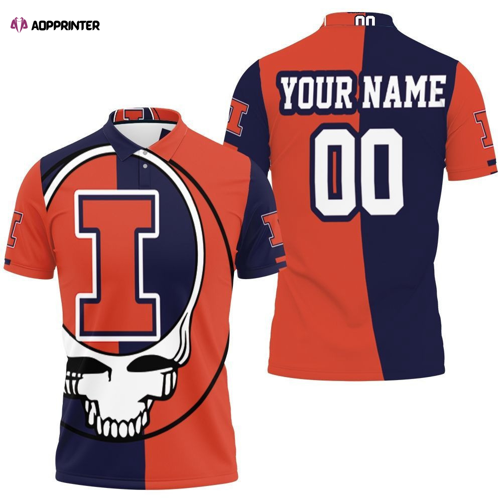 Grateful Dead Skull Illinois Fighting Illini 3d Personalized Polo Shirt Gift for Fans Shirt 3d T-shirt