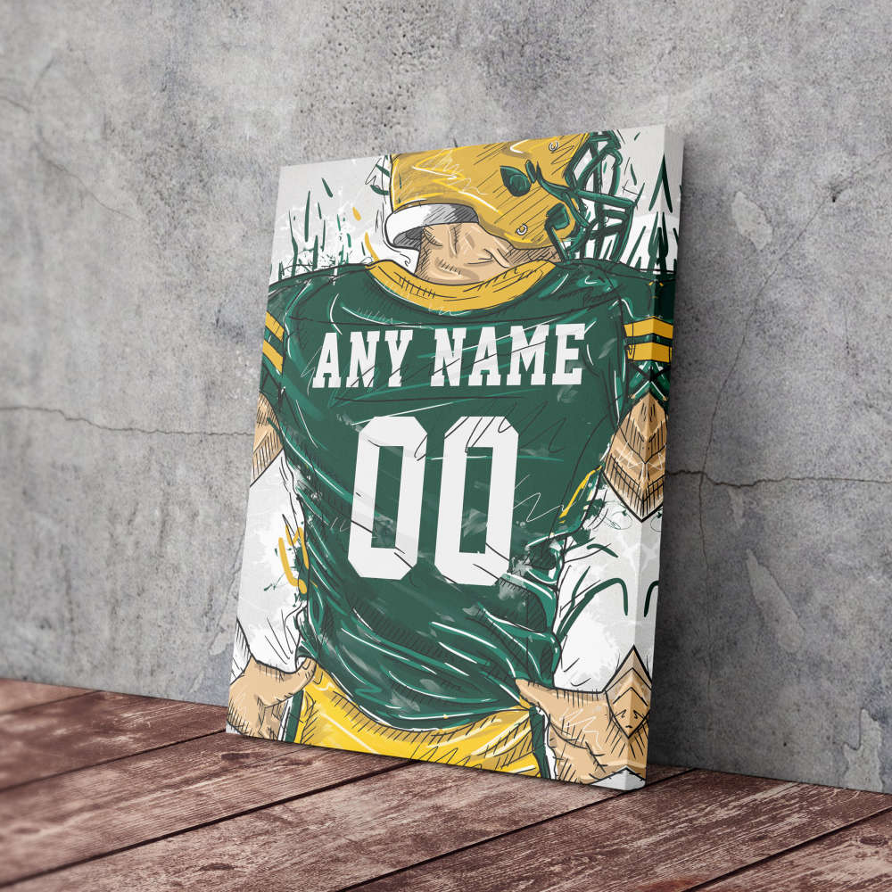 Green Bay Packers Jersey Personalized Jersey NFL Custom Name and Number Canvas Wall Art Home Decor Framed Poster Man Cave Gift