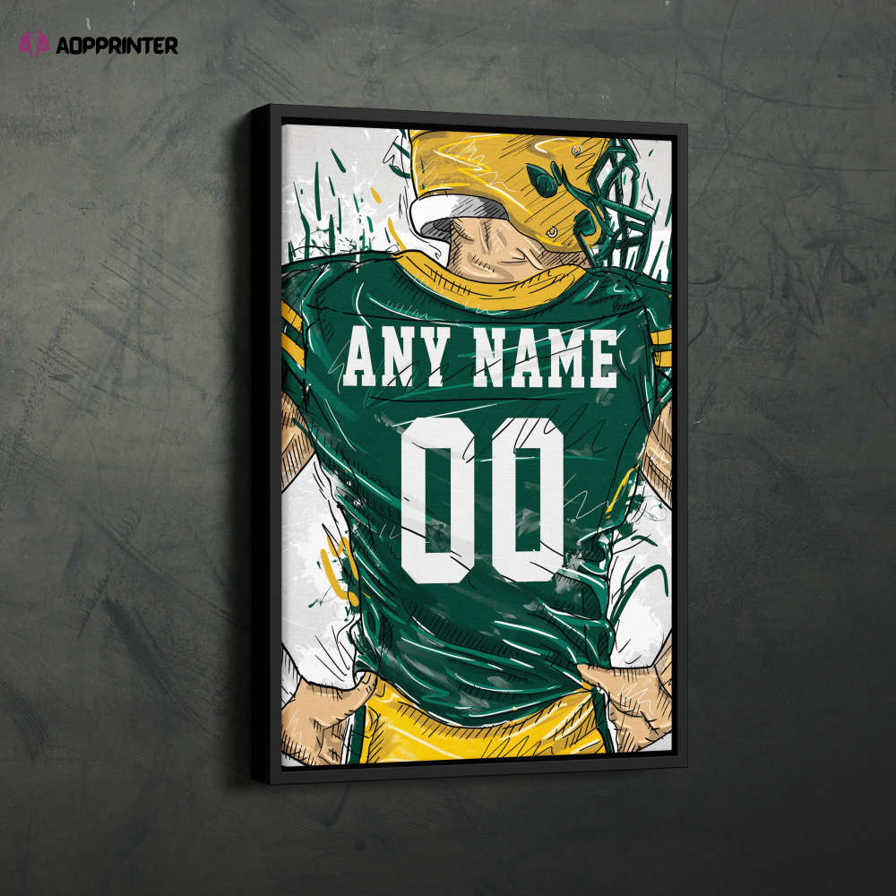 Green Bay Packers Jersey Personalized Jersey NFL Custom Name and Number Canvas Wall Art Home Decor Framed Poster Man Cave Gift