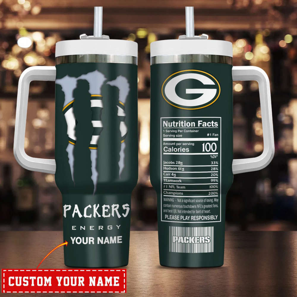 Green Bay Packers NFL Energy Nutrition Facts Personalized Stanley Tumbler 40Oz Gift for Fans