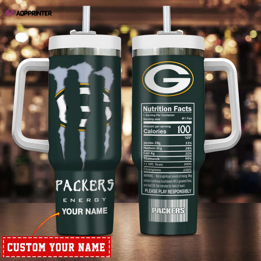 Green Bay Packers NFL Energy Nutrition Facts Personalized Stanley Tumbler 40Oz Gift for Fans