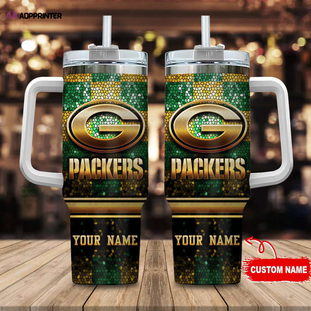 Green Bay Packers Personalized NFL Glitter 40oz Stanley Tumbler Gift for Fans