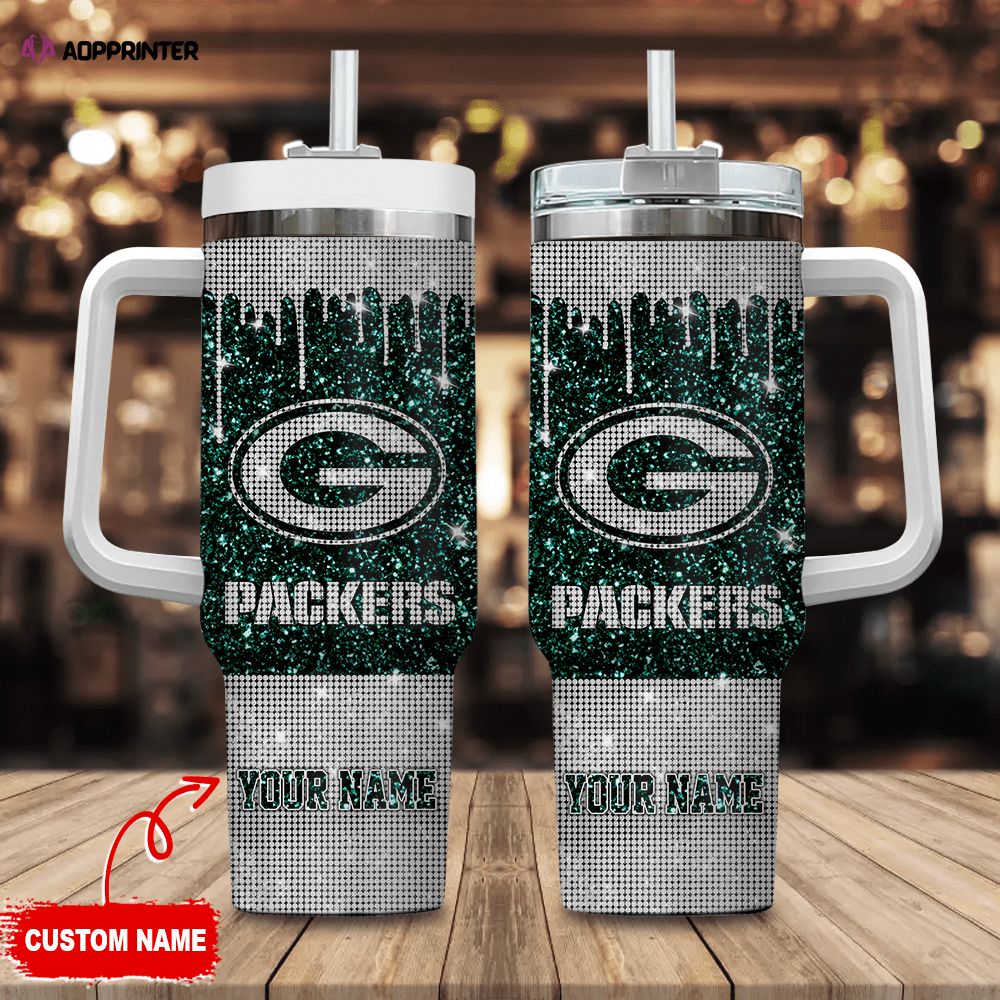 Green Bay Packers Personalized NFL Glitter and Diamonds Bling 40oz Stanley Tumbler Gift for Fans