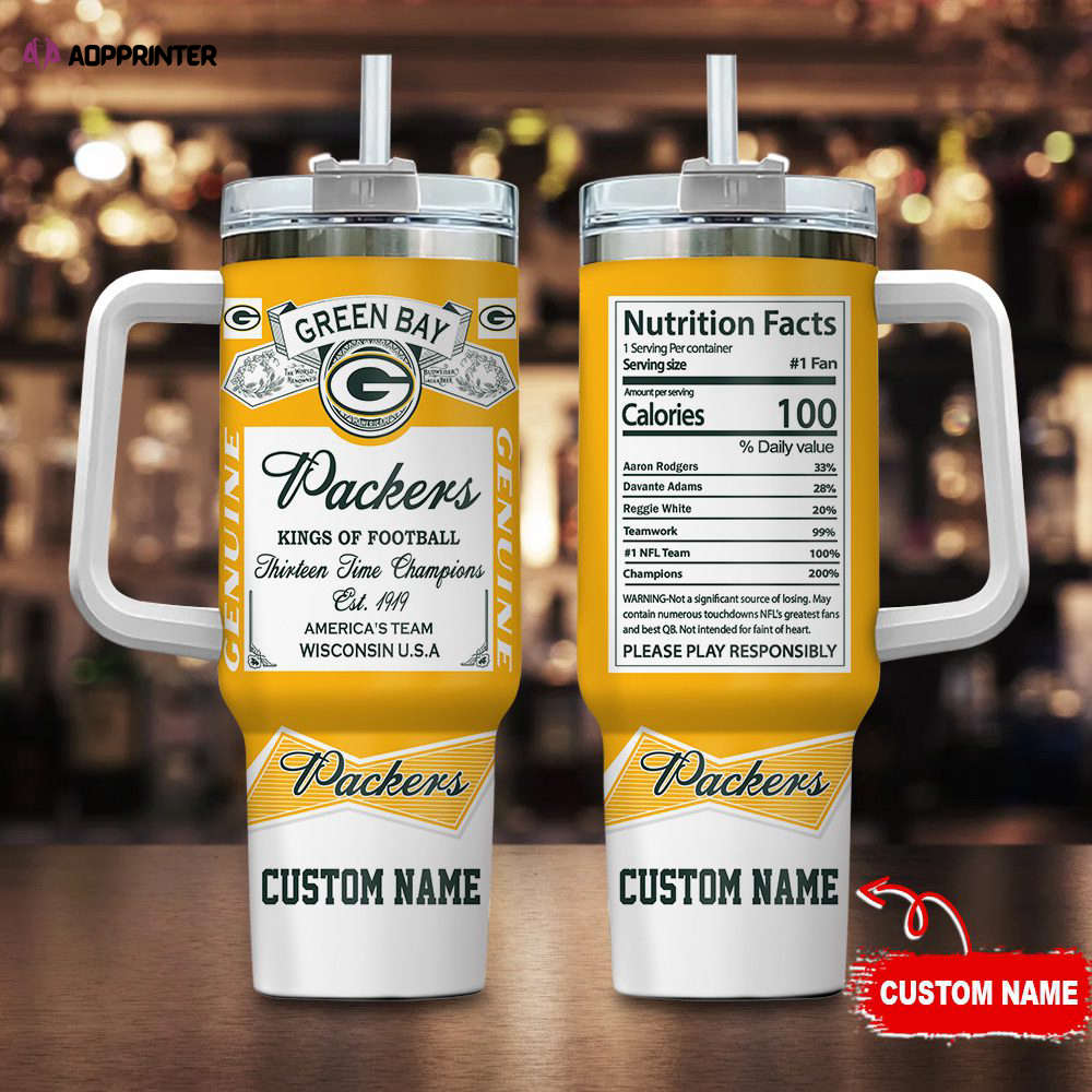 Green Bay Packers Personalized NFL Nutrition Facts 40oz Stanley Tumbler Gift for Fans