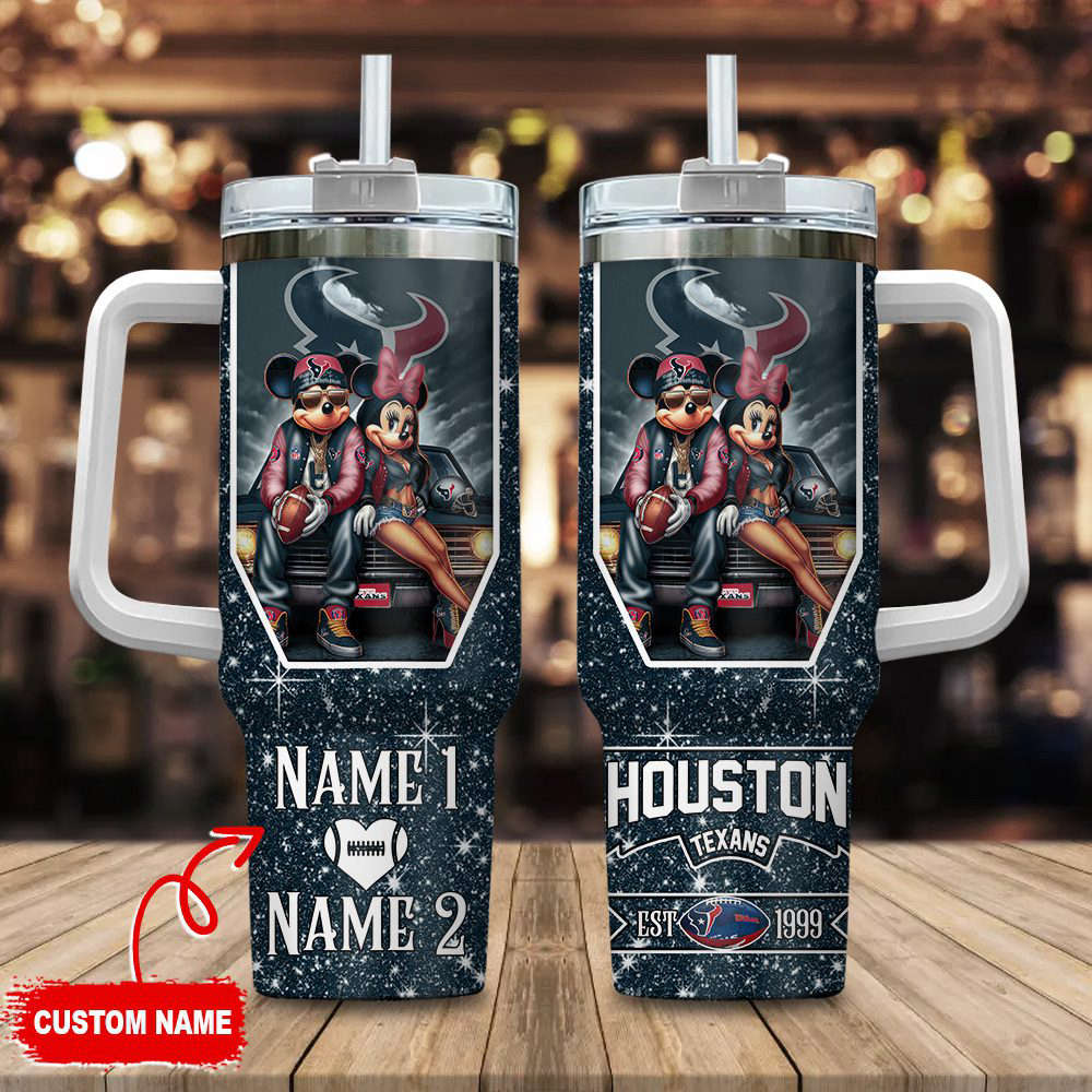 Houston Texans NFL Mickey And Minnie Couple 40oz Stanley Tumbler Custom Name Gift for Fans