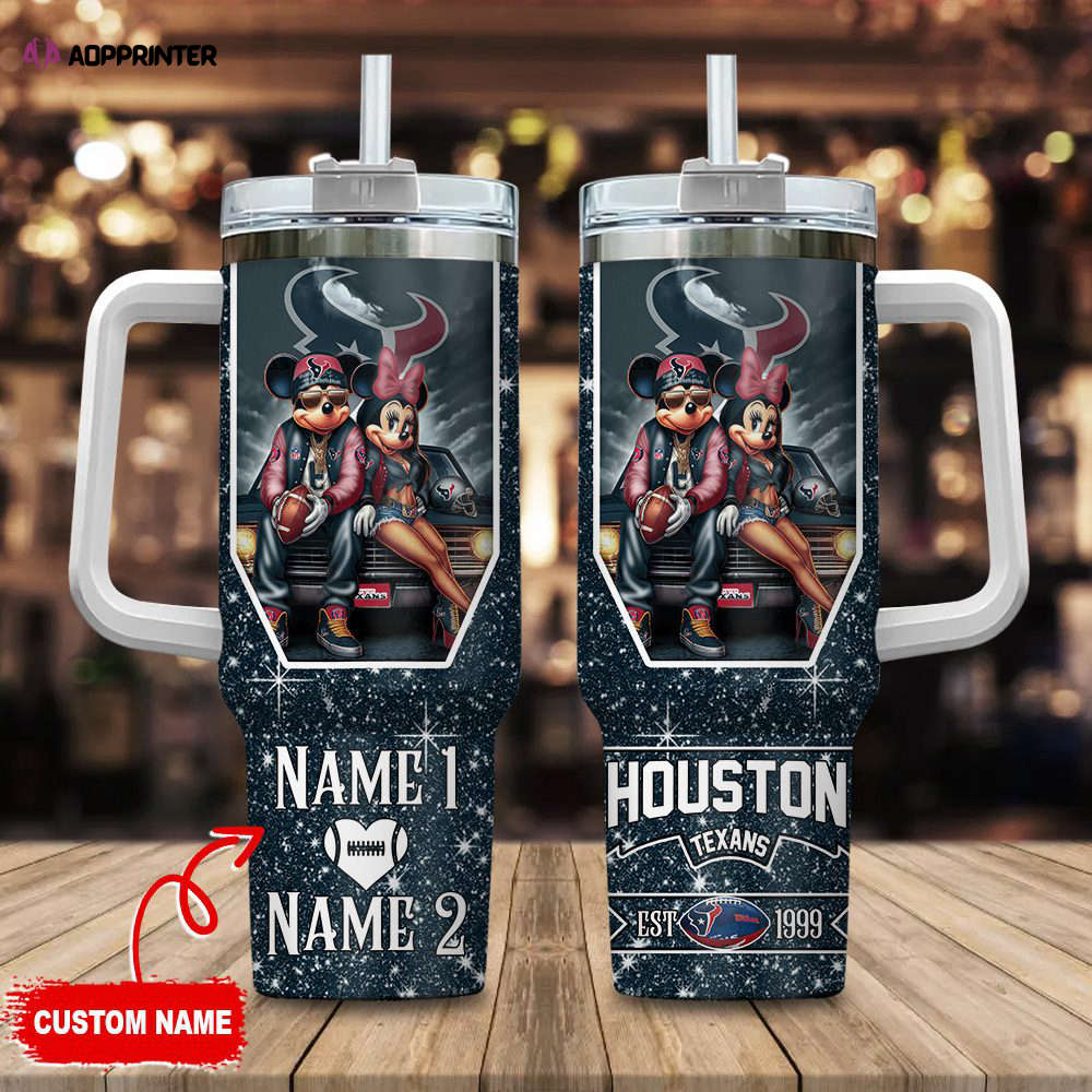 Houston Texans NFL Mickey And Minnie Couple 40oz Stanley Tumbler Custom Name Gift for Fans