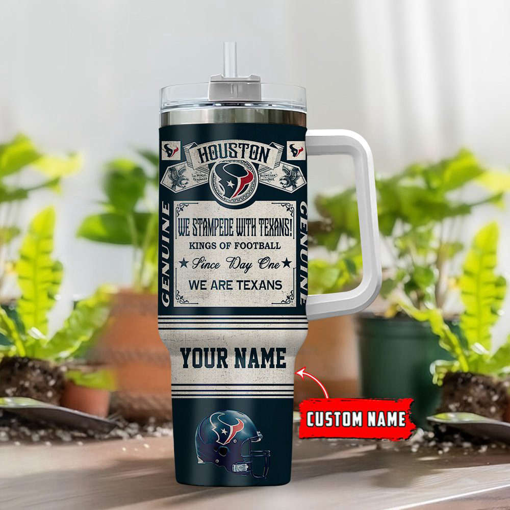 Houston Texans NFL Vintage King Of Football Custom Name 40oz Stanley Tumbler Gift for Fans