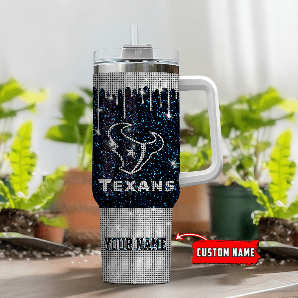 Houston Texans Personalized NFL Glitter and Diamonds Bling 40oz Stanley Tumbler Gift for Fans