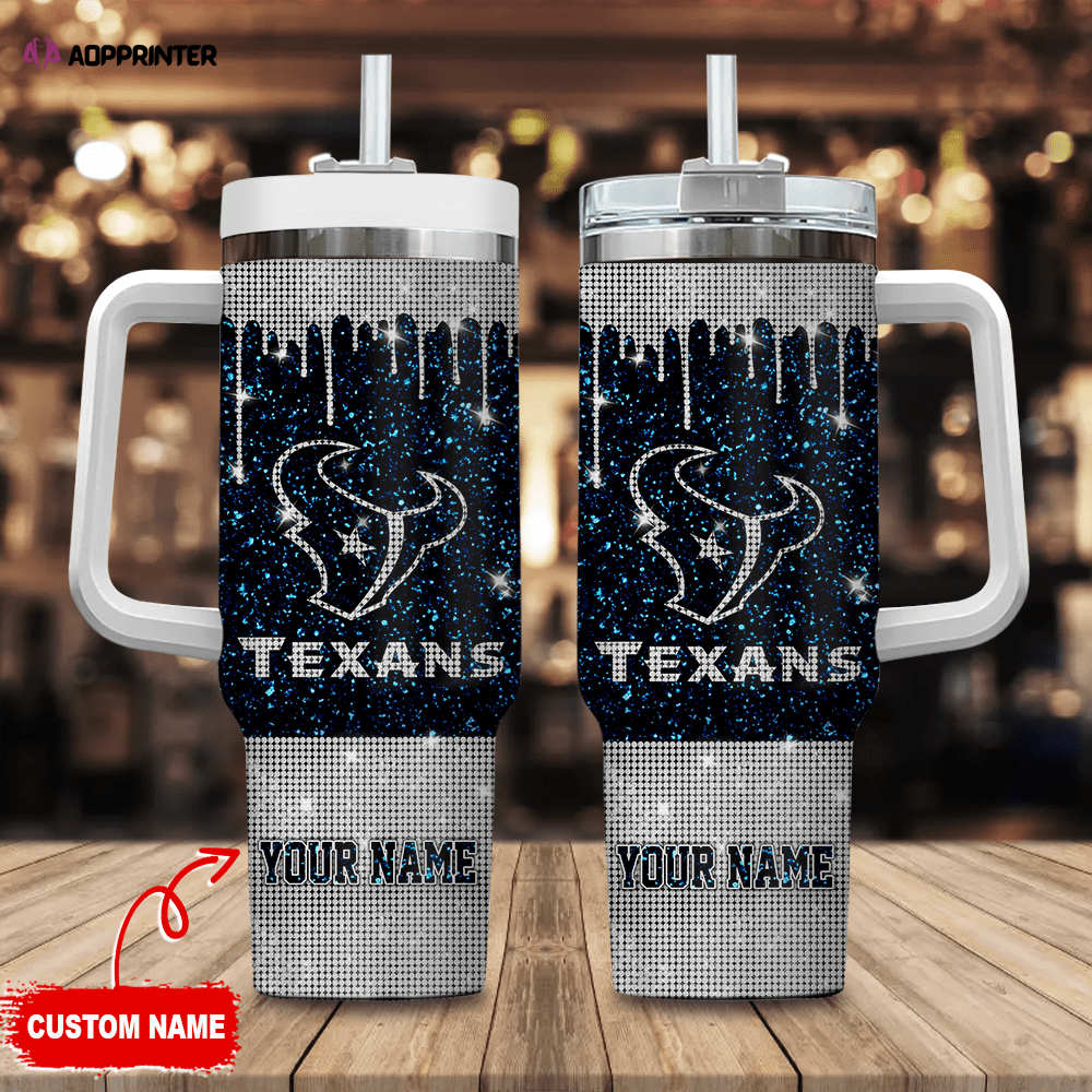 Houston Texans Personalized NFL Glitter and Diamonds Bling 40oz Stanley Tumbler Gift for Fans