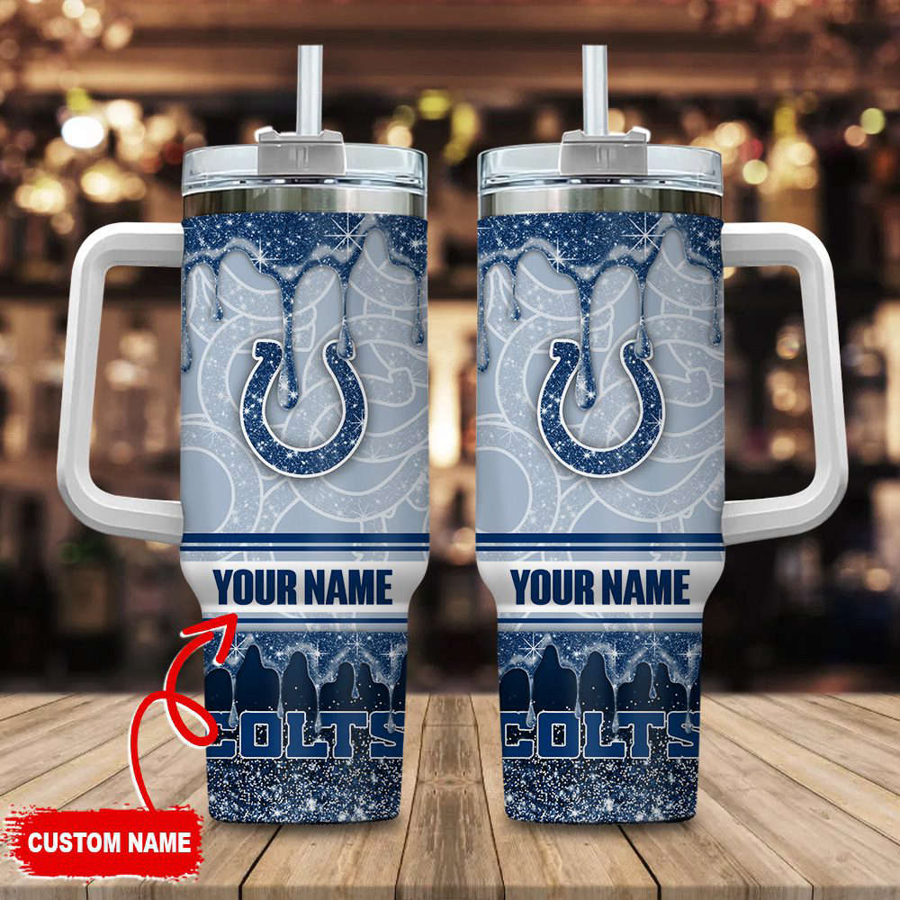 Indianapolis Colts NFL Glitter Custom Name 40oz Stanley Tumbler Gift for Fans