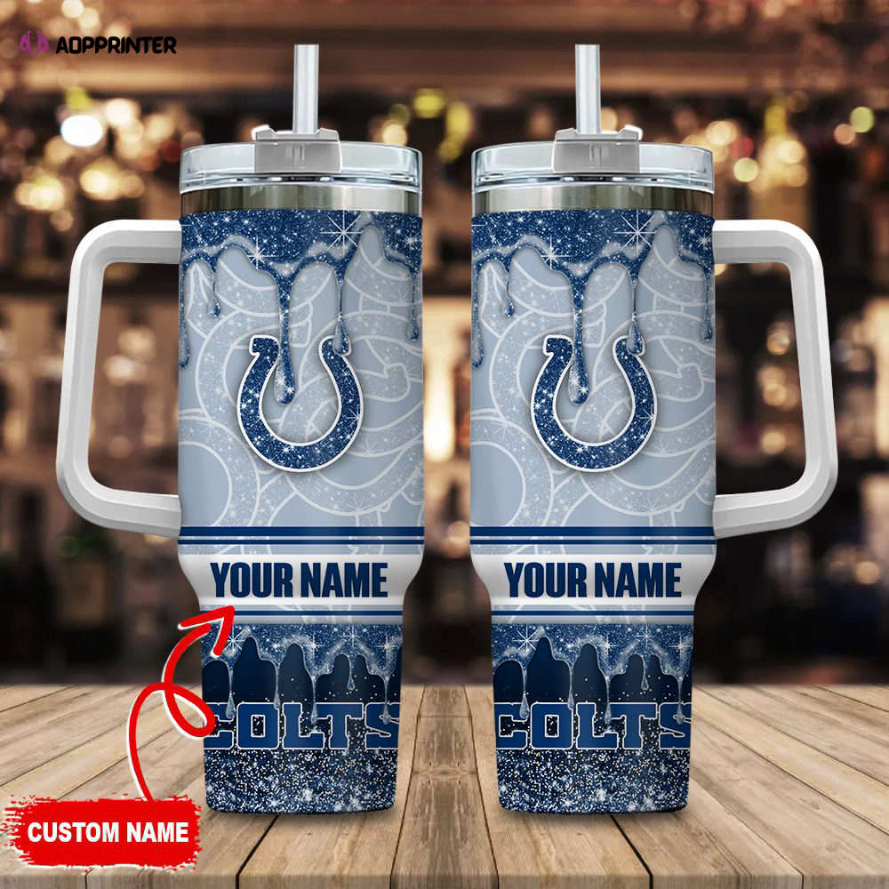 Indianapolis Colts NFL Glitter Custom Name 40oz Stanley Tumbler Gift for Fans