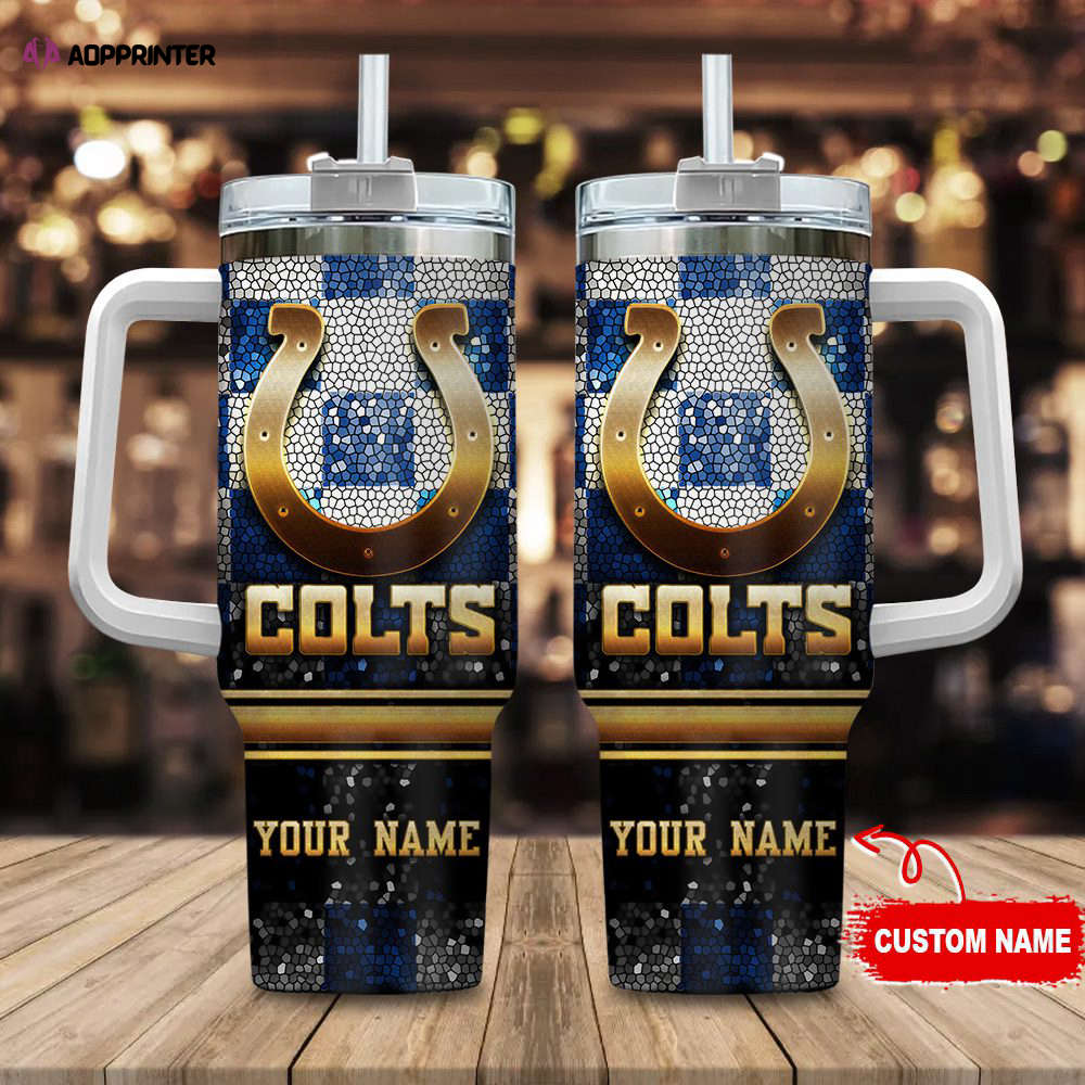 Indianapolis Colts Personalized NFL Glitter 40oz Stanley Tumbler Gift for Fans