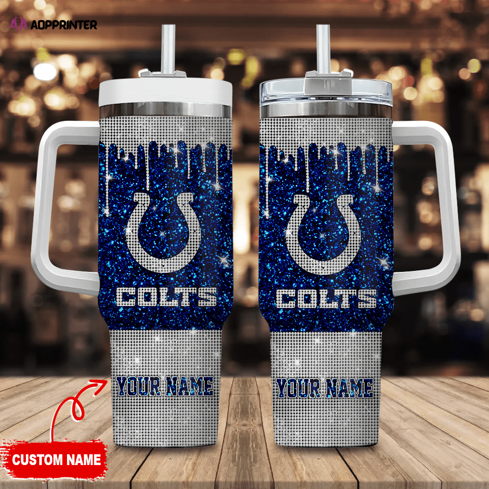 Indianapolis Colts Personalized NFL Glitter and Diamonds Bling 40oz Stanley Tumbler Gift for Fans