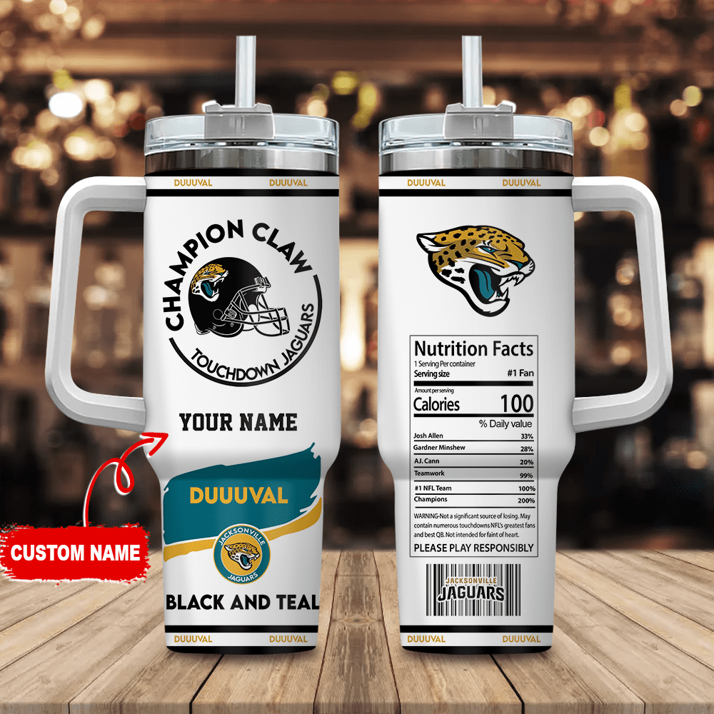 Jacksonville Jaguars Champion Claw NFL Personalized Stanley Tumbler 40Oz Gift for Fans