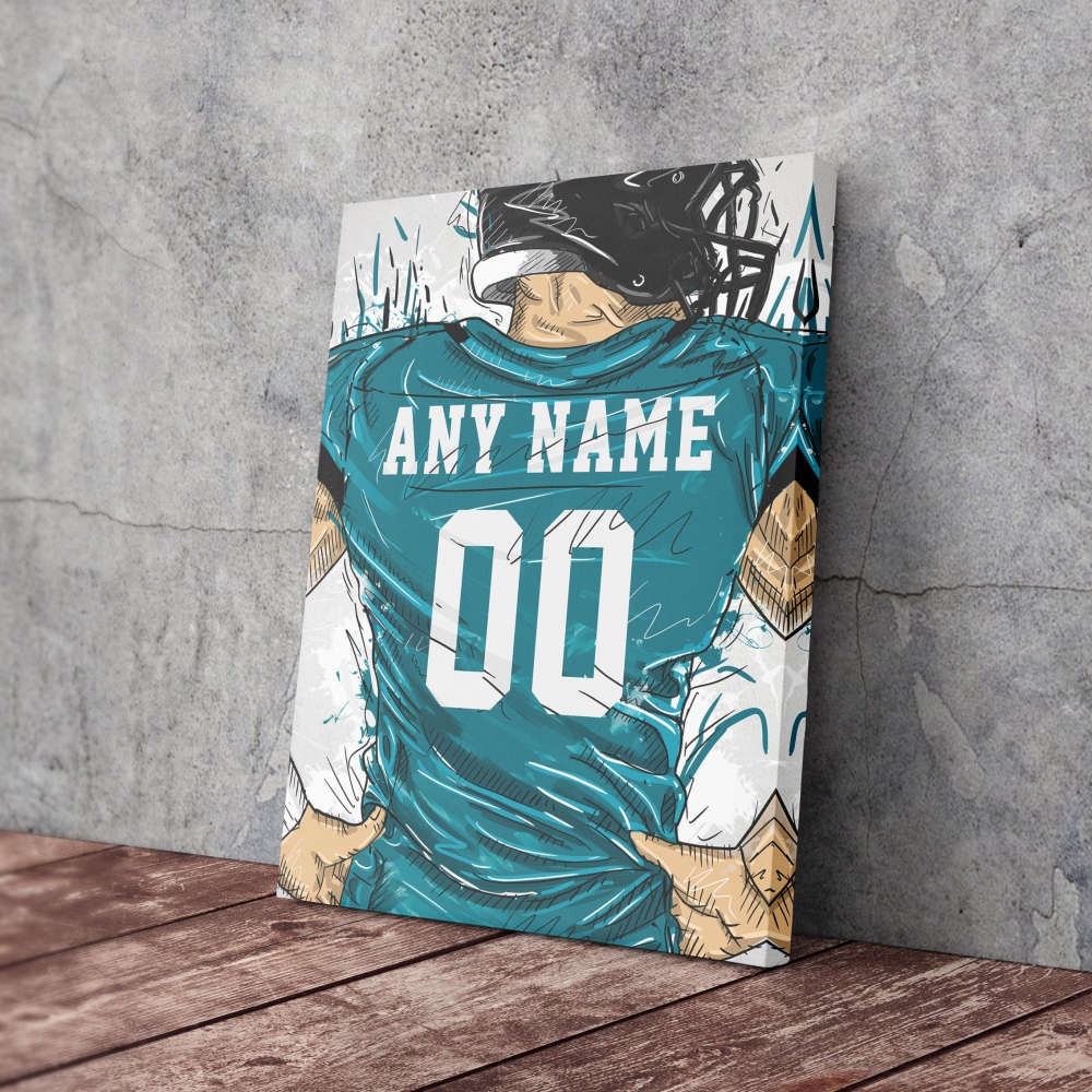 Jacksonville Jaguars Jersey Personalized Jersey NFL Custom Name and Number Canvas Wall Art Home Decor Framed Poster Man Cave Gift