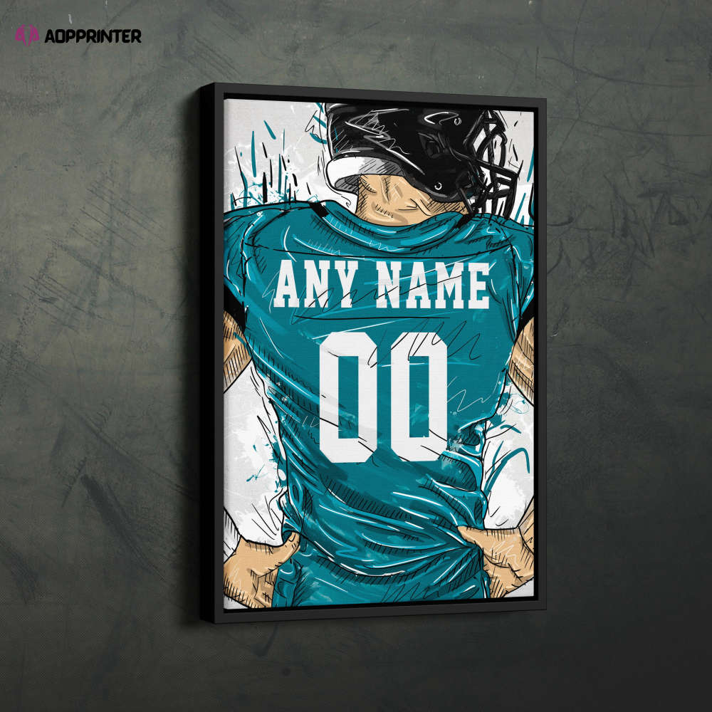 Jacksonville Jaguars Jersey Personalized Jersey NFL Custom Name and Number Canvas Wall Art Home Decor Framed Poster Man Cave Gift