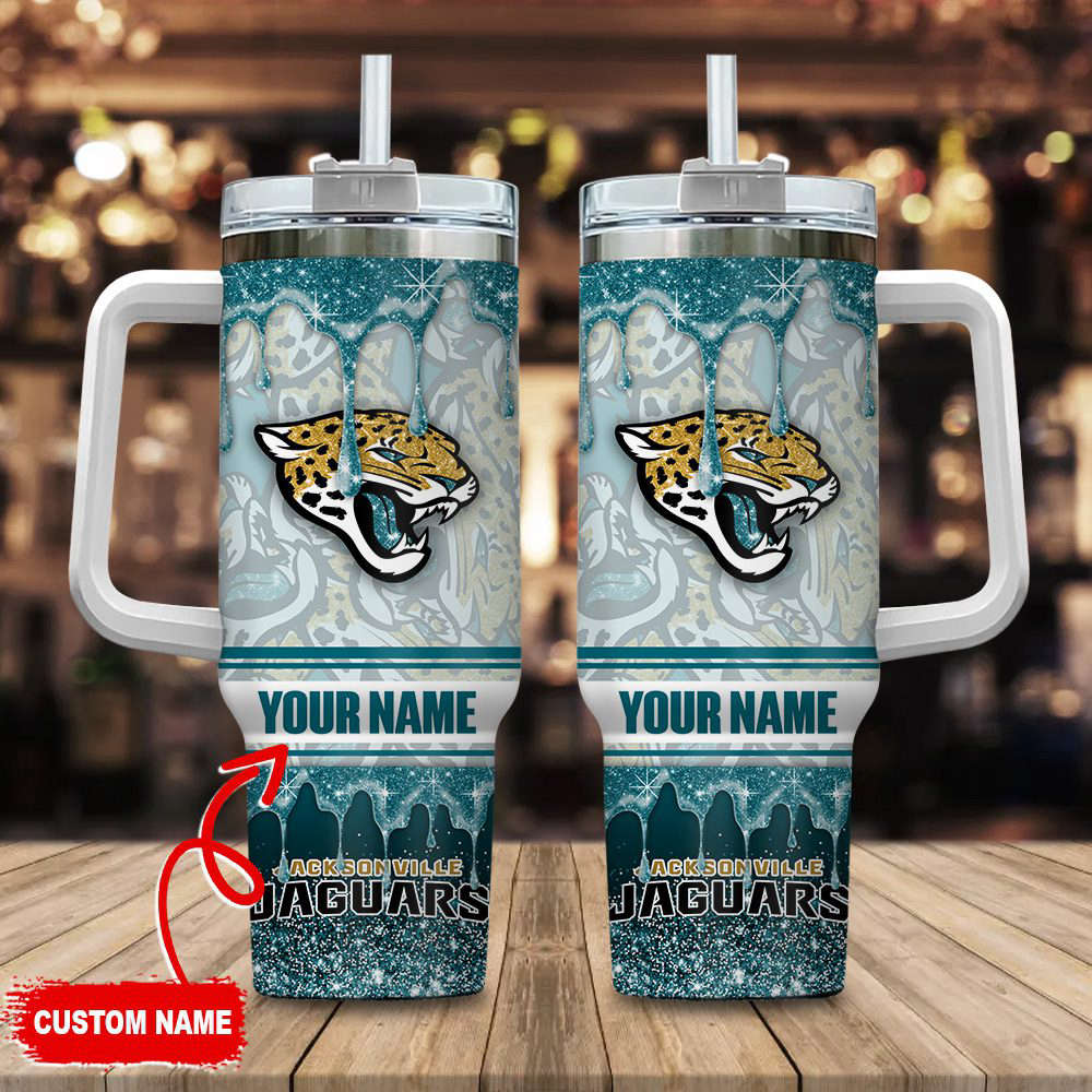 Jacksonville Jaguars NFL Glitter Custom Name 40oz Stanley Tumbler Gift for Fans