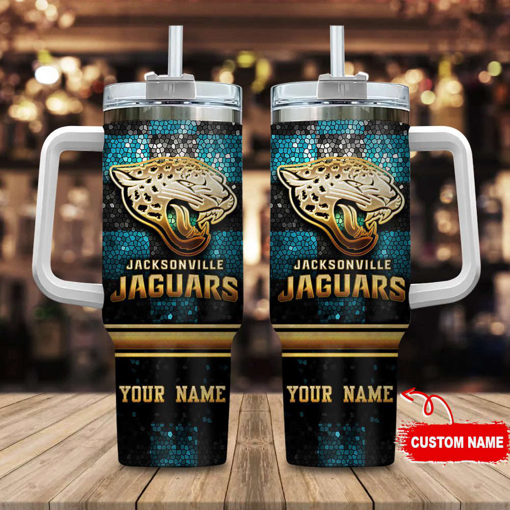 Jacksonville Jaguars Personalized NFL Glitter 40oz Stanley Tumbler Gift for Fans