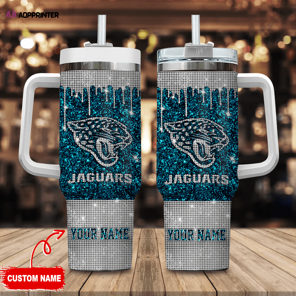 Jacksonville Jaguars Personalized NFL Glitter and Diamonds Bling 40oz Stanley Tumbler Gift for Fans
