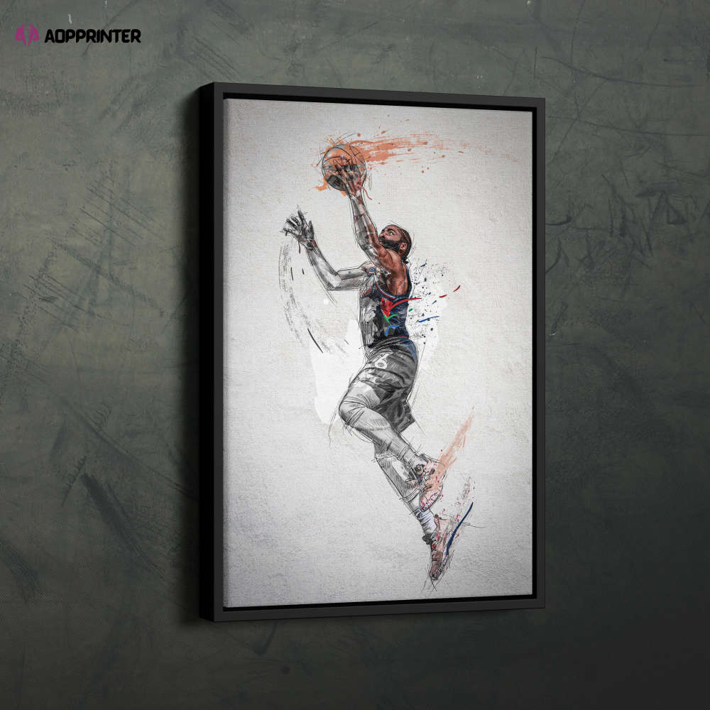 James Harden Poster Philadelphia 76ers NBA Framed Wall Art Home Decor Canvas Print Artwork